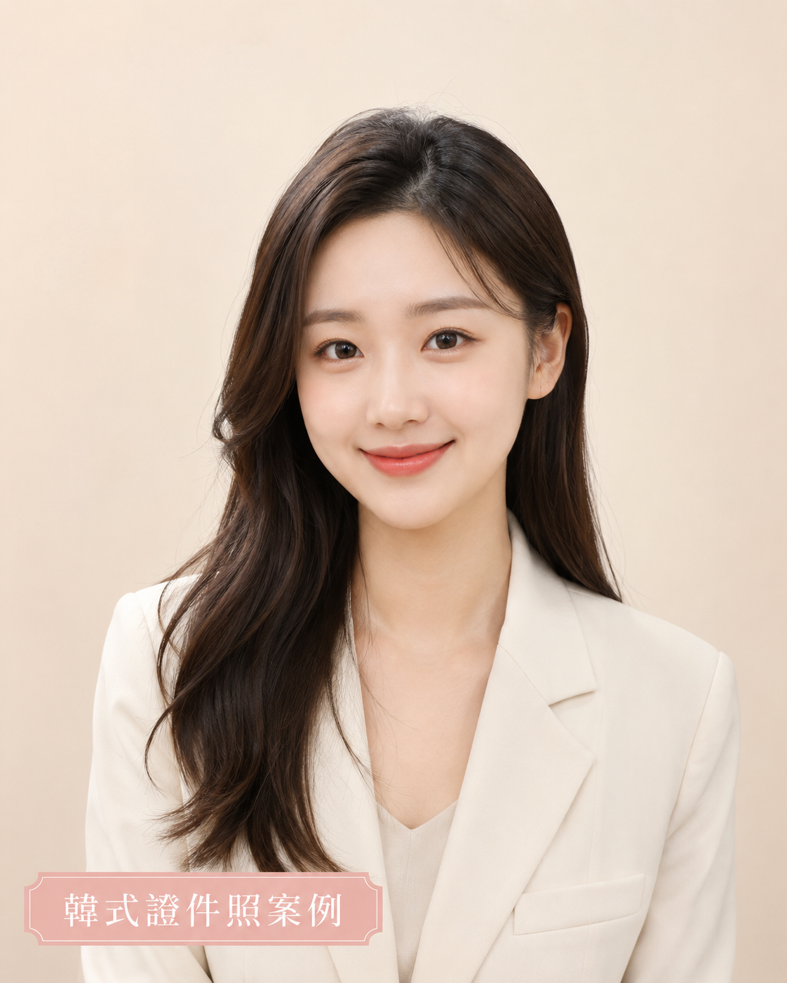 Berry's Wed 韓式證件照女生形象照案例，米色背景、自然妝髮、乾淨精緻